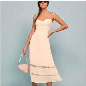 White Reformation Ronan dress Tie Spaghetti Straps Lace Hem Sweetheart Neckline